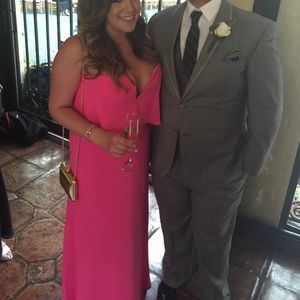 BCBG designer neon pink long dress prom wedding